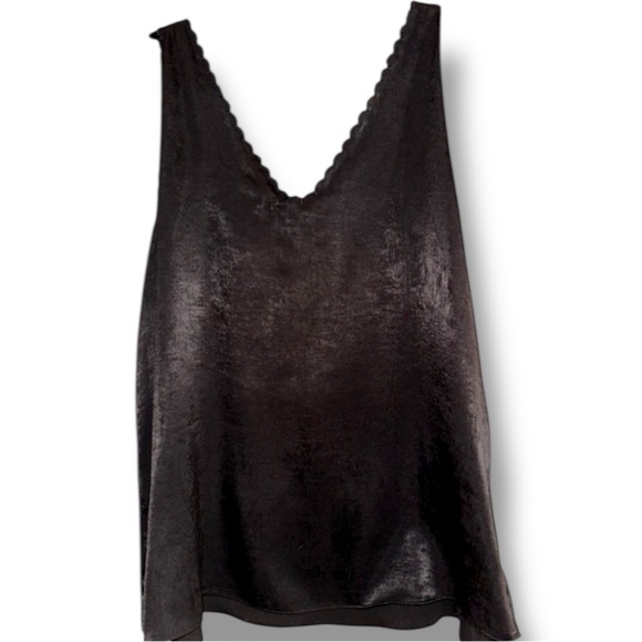 NWT LAUREN CONRAD - SILK SCALLOPED DOUBLE V DRESS TANK TOP SHIRT — SIZE LARGE - Picture 2 of 5